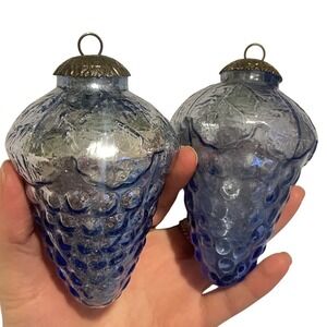 Kugel Glass Ornament Grape Cluster Christmas Brass Cap Light Blue Vintage